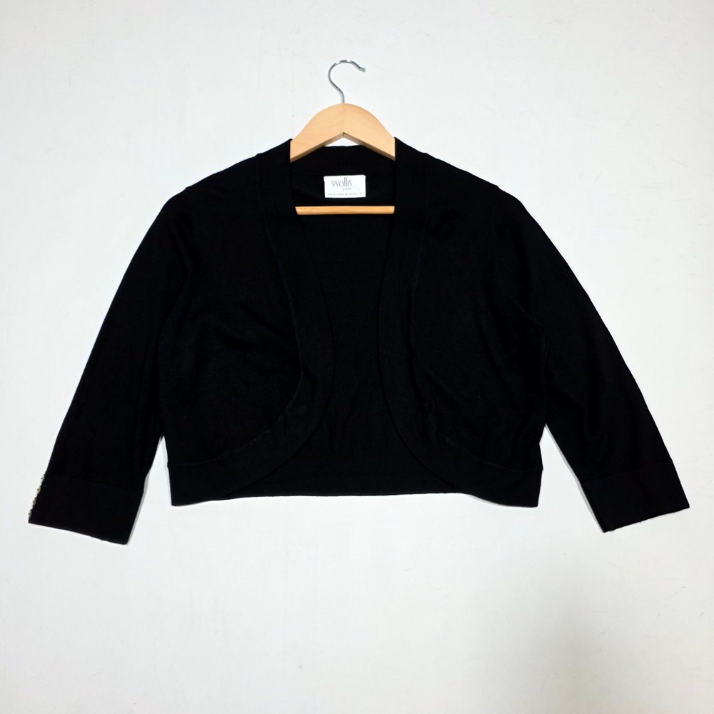 Wallis Shrug W Size 4-6 Black Petite Cropped Bolero Open Front Cardigan Layer‎